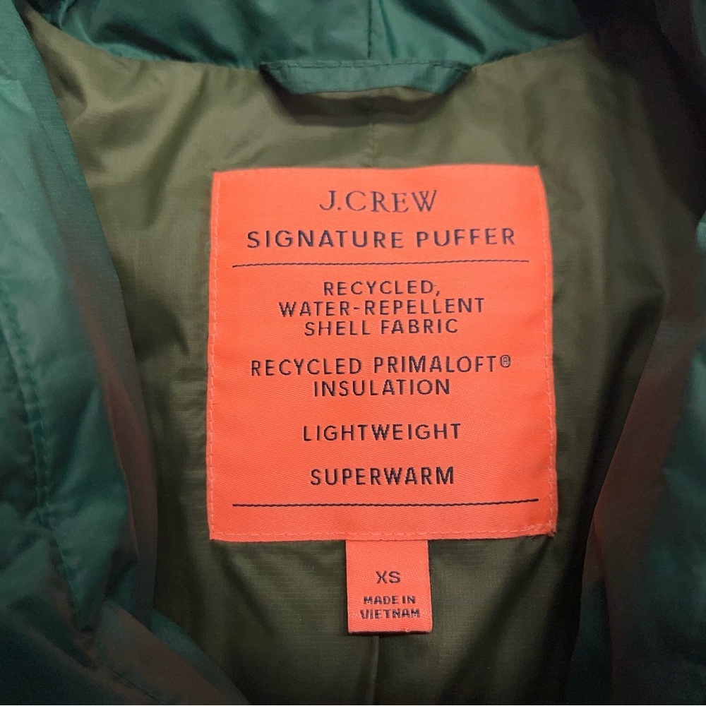 J.Crew Alps Signature Puffer Jacket Womens Size XS Green Primaloft Insulation - Picture 7 of 16